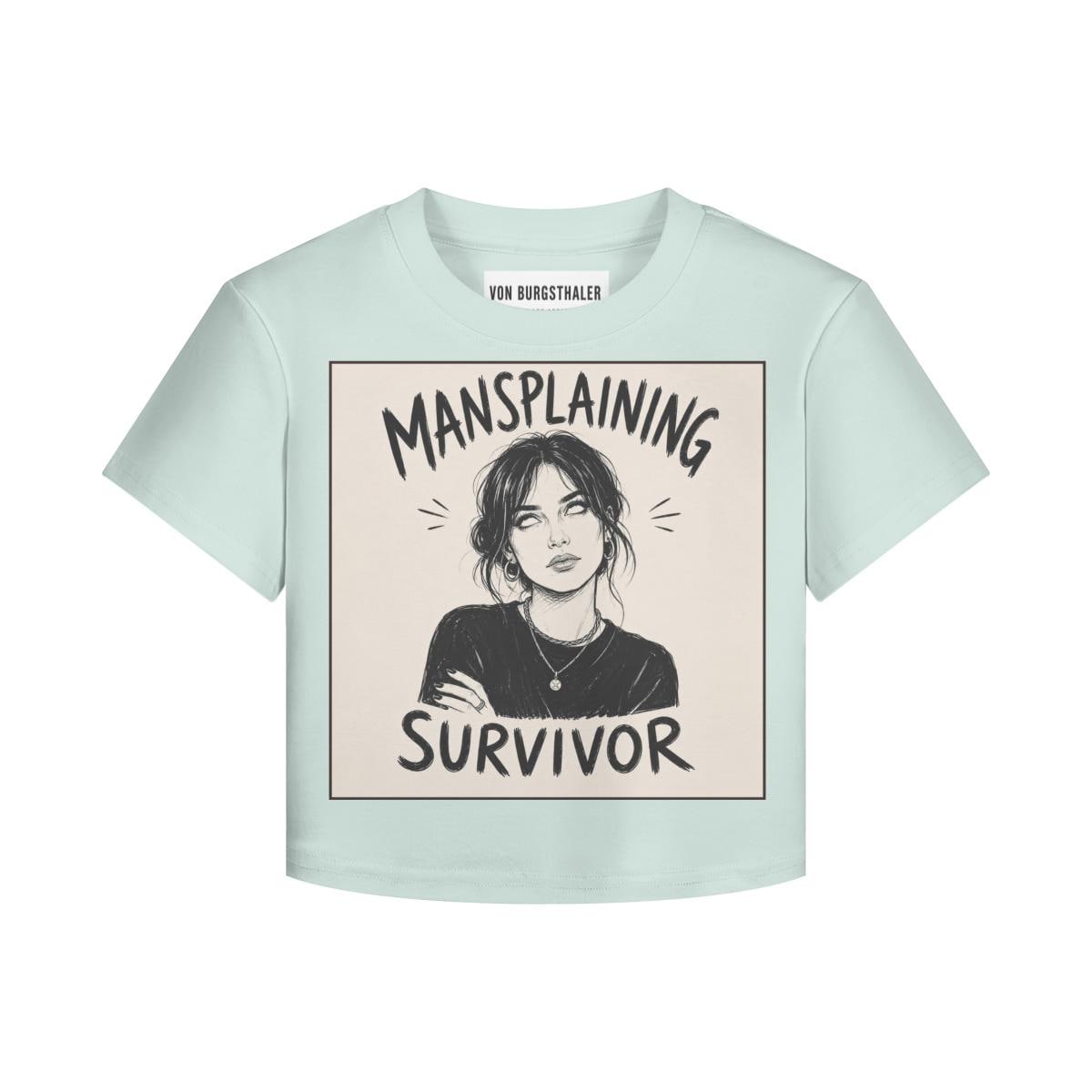 Mansplaining Survivor Baby Tee, Funny Feminist Shirt, Sarcastic Y2K Crop Top, Girl Power Graphic Tee, Smug Eye Roll Feminist Gift