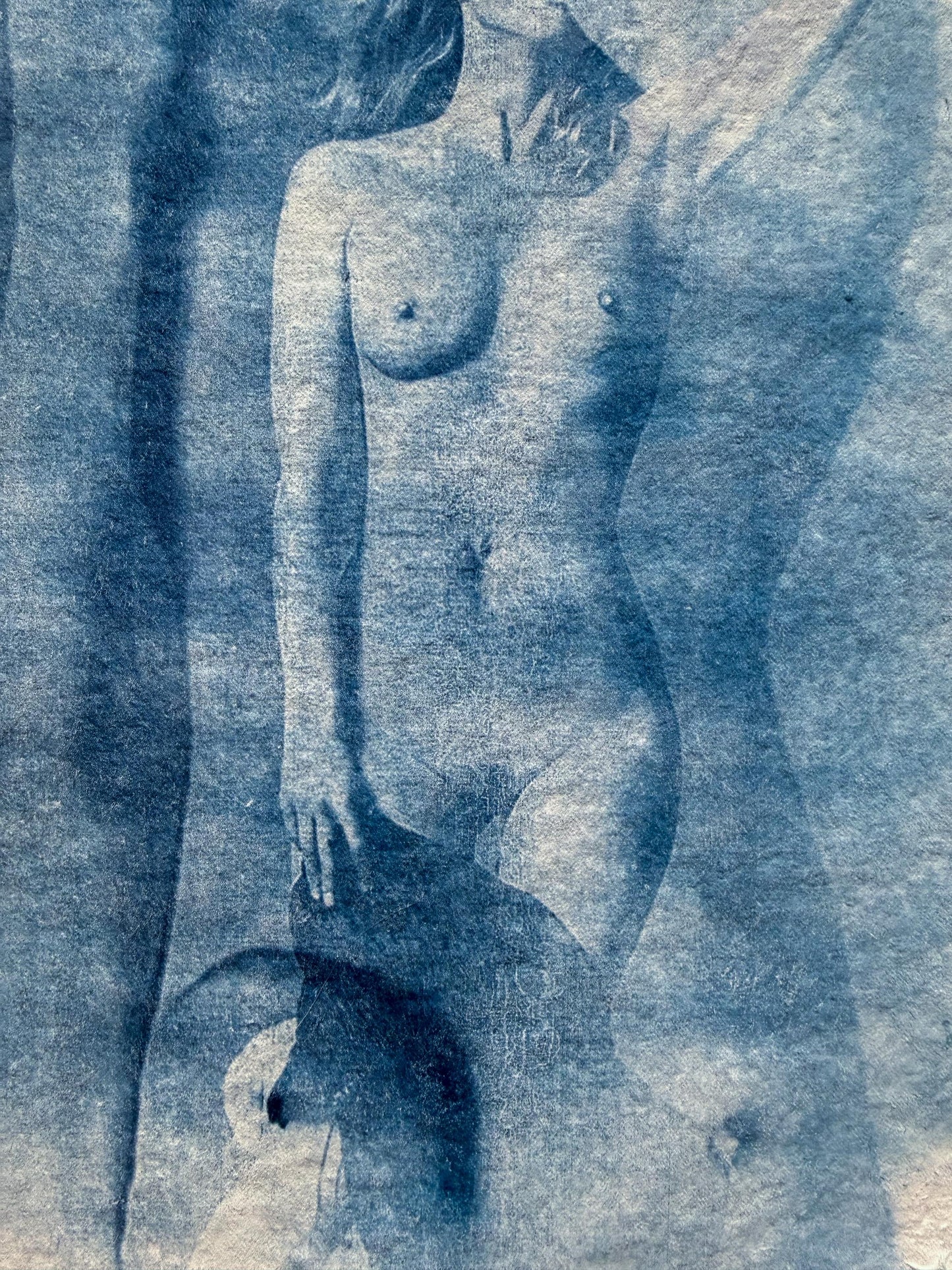Original Cyanotype Female Nude Figure Print on Cotton Rag Paper, A4