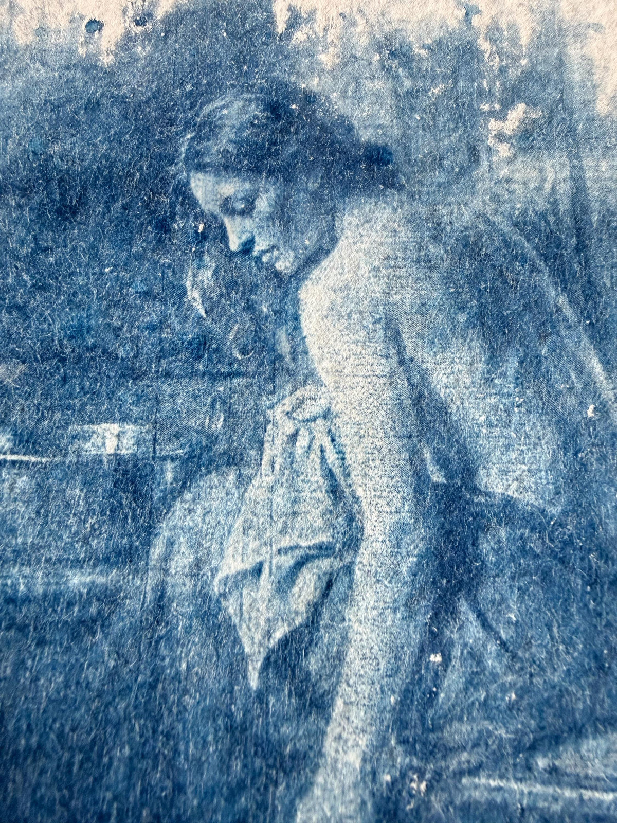Lesbian Lovers Cyanotype Print, Original Handmade Blue Art on Cotton Rag Paper, A4, Romantic Sapphic Wall Art