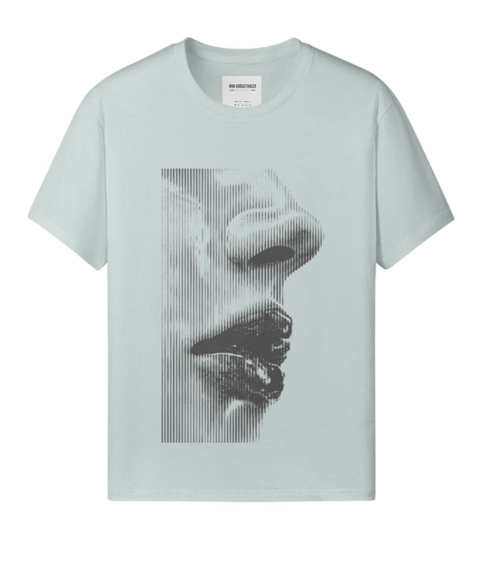 Halftone Face Graphic Tee, Brutalist Minimalist T-Shirt, Optical Illusion Streetwear, Dark Aesthetic Oversized Top, Glitch Portrait Shirt