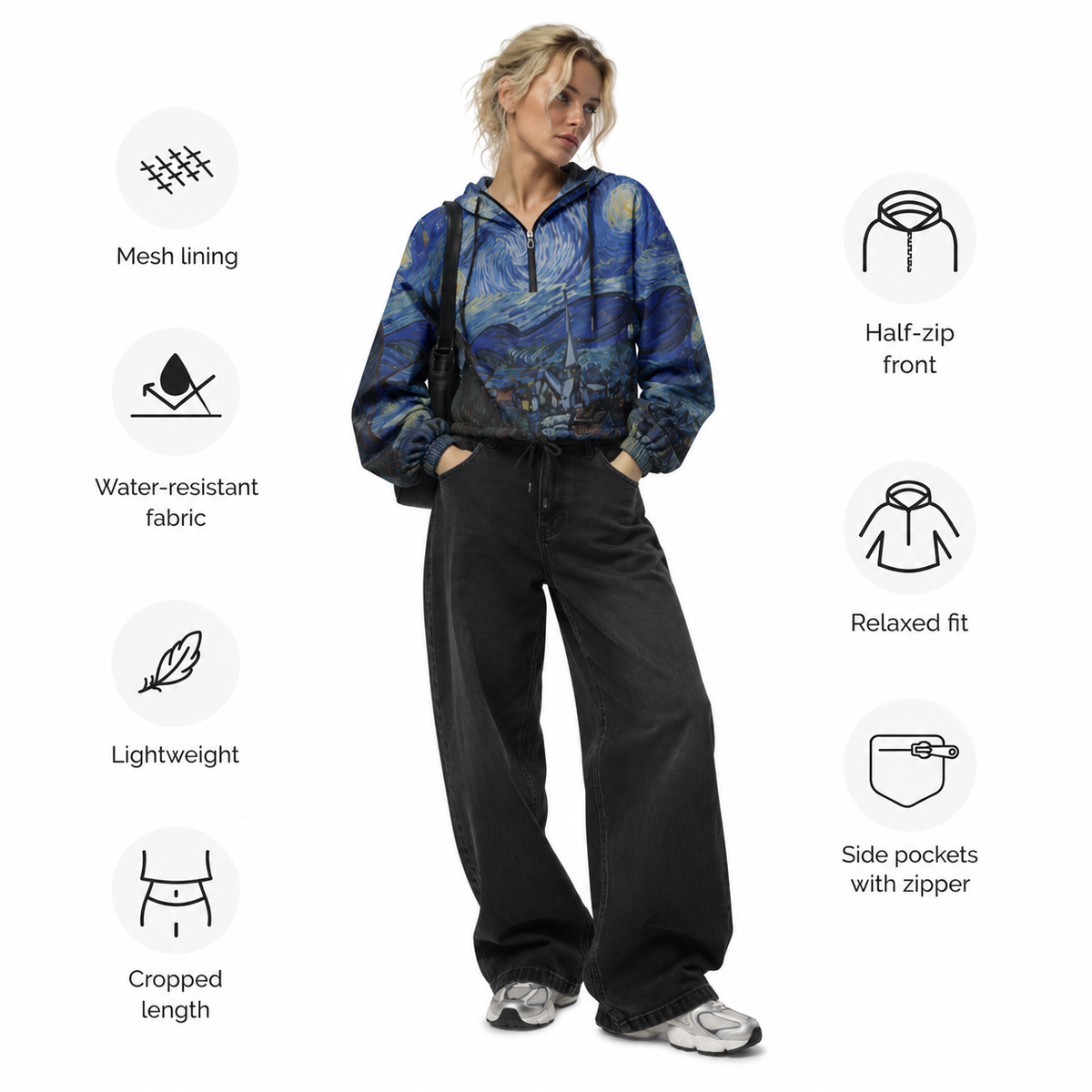 Van Gogh Fine Art Jacket - Starry Night Cropped Windbreaker