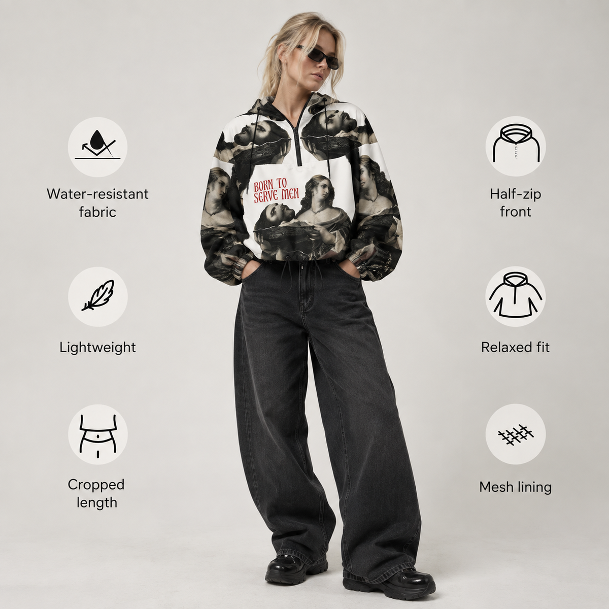 Salome Fine Art Jacket - Born To Serve Men Cropped Windbreaker