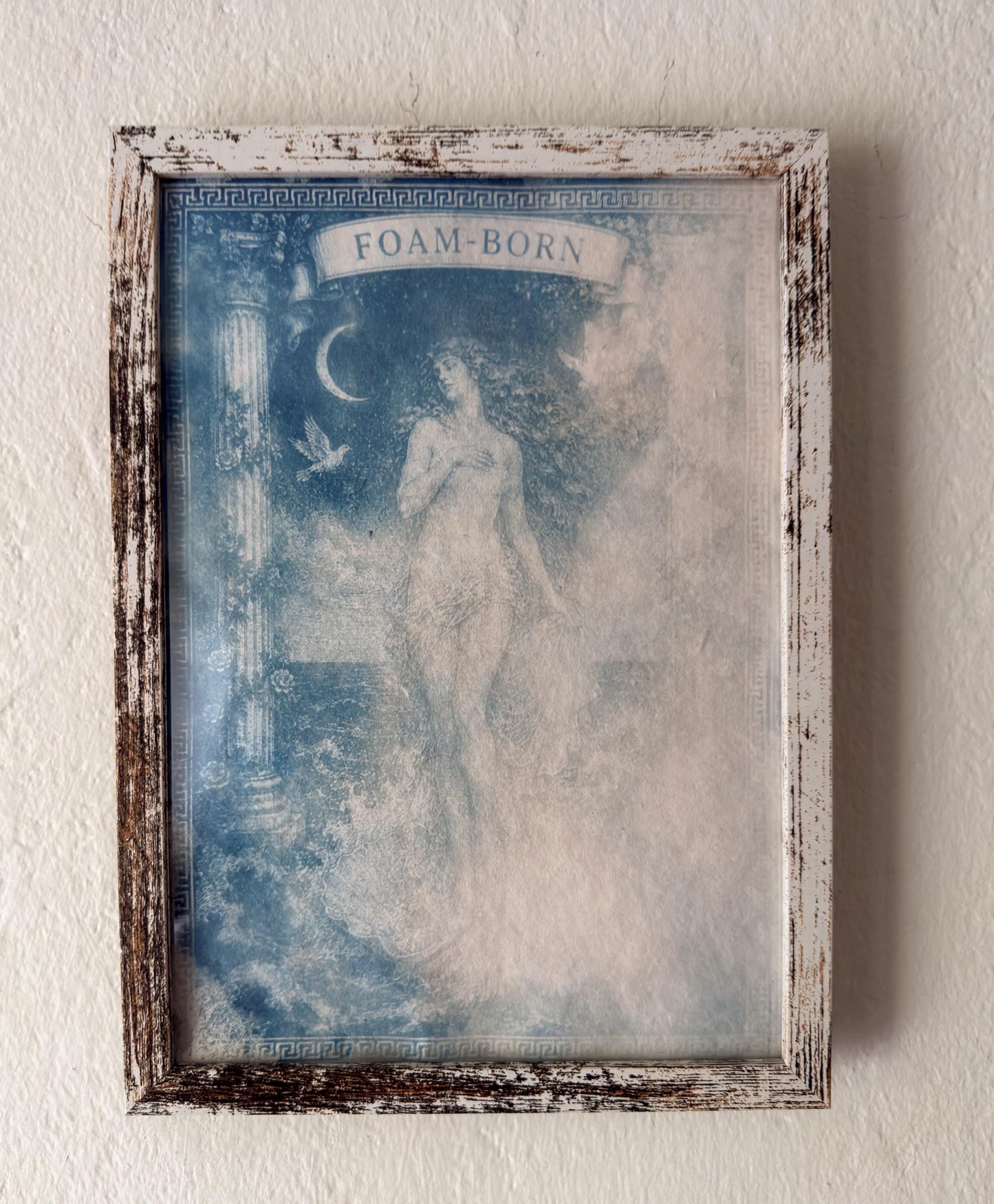 Lesbian lovers, Aphrodite Cyanotype Print, Original Handmade Blue Art on Cotton Rag Paper, A4, Romantic Sapphic Wall Art, Foam Born