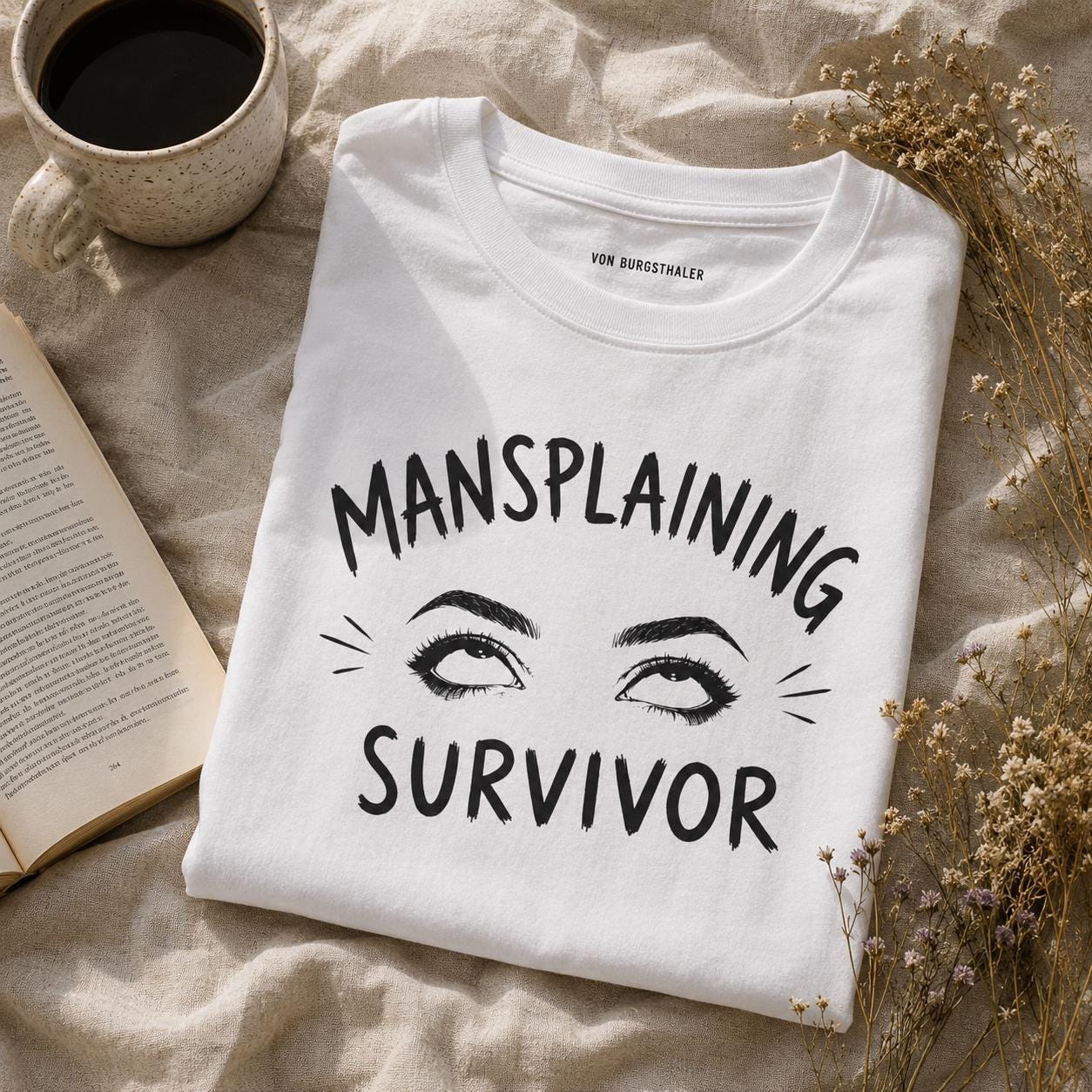 Mansplaining Survivor Shirt, Funny Feminist Graphic Tee, Sarcastic Women's T-Shirt, Girl Power Top, Edgy Sketch Art Gothic Apparel