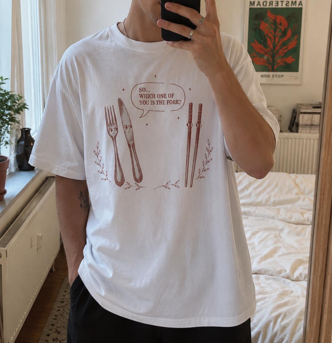 So Which One Is The Fork Shirt, Funny Queer Lesbian T-Shirt, Sarcastic LGBT Graphic Tee, Vintage Cutlery Meme Top, Gay Pride Humor Shirt