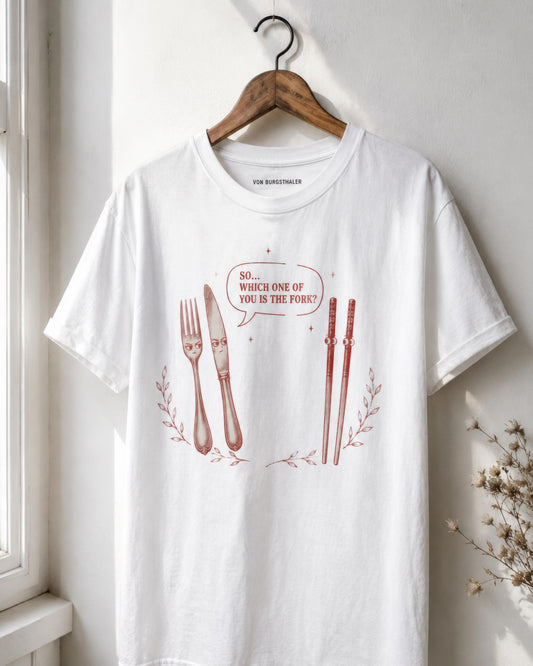 So Which One Is The Fork Shirt, Funny Queer Lesbian T-Shirt, Sarcastic LGBT Graphic Tee, Vintage Cutlery Meme Top, Gay Pride Humor Shirt