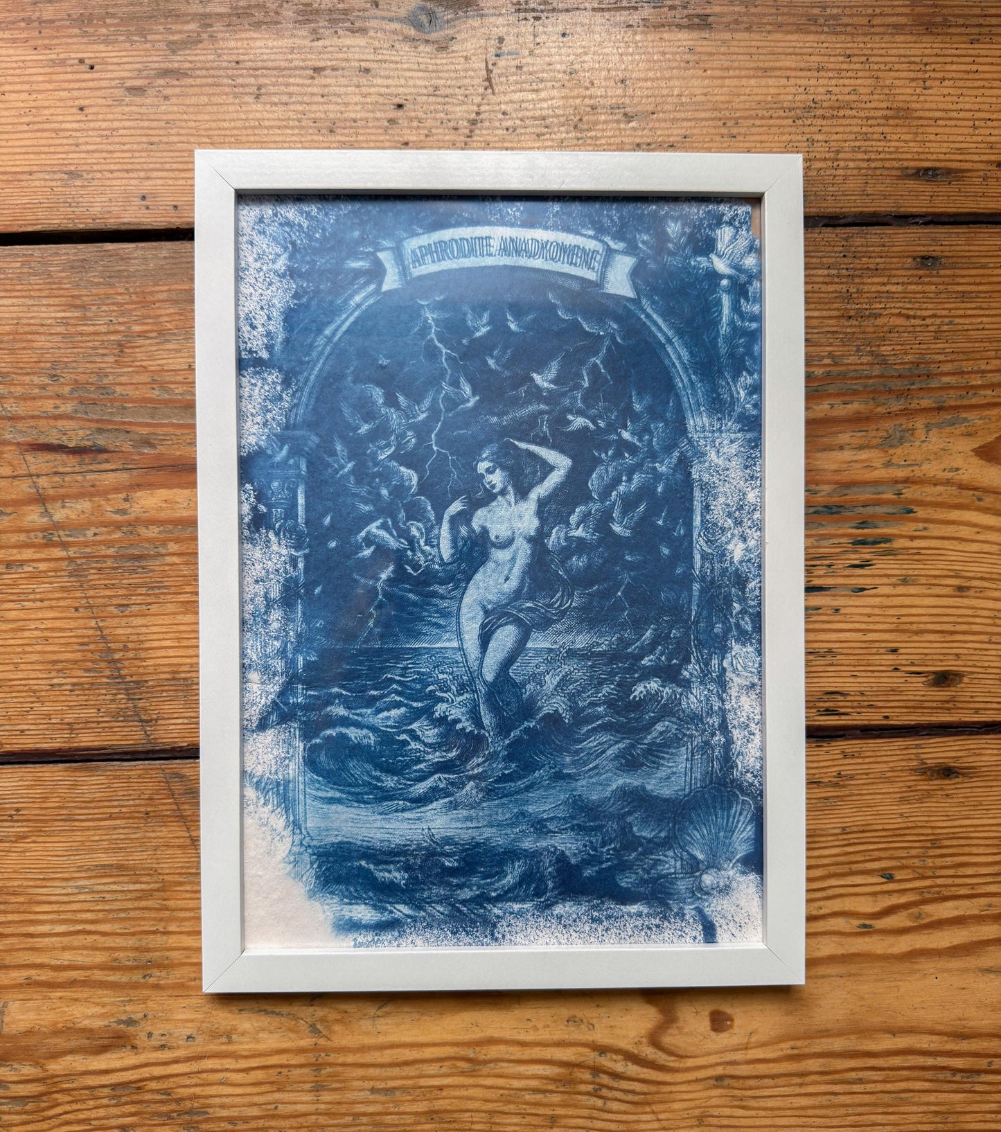 Aphrodite Cyanotype Print, Original Handmade Blue Art on Cotton Rag Paper, A4, Romantic Sapphic Wall Art