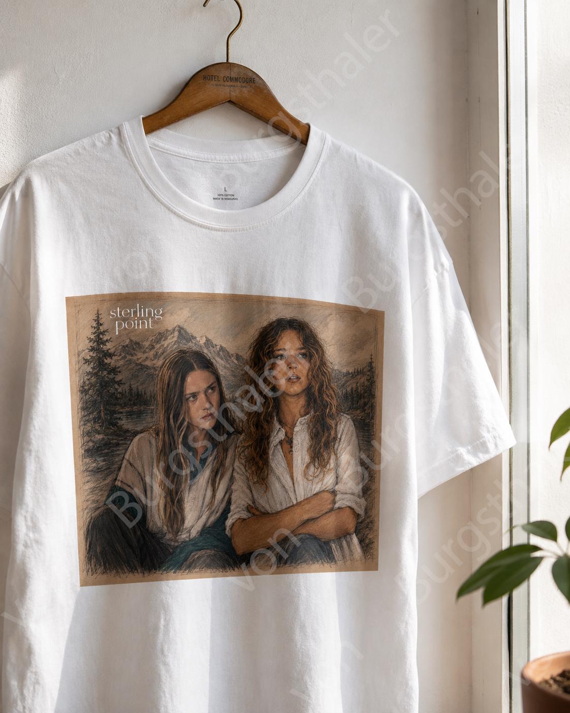 Sterling Point | Ramona and Oona Shirt | Romantic Sapphic Top | Pencil Drawing | Queer Fashion | Lesbian | Series Merch | Ramoona | Bo