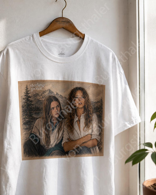 Sterling Point | Ramona and Oona Shirt | Romantic Sapphic Top | Pencil Drawing | Queer Fashion | Lesbian | Series Merch | Ramoona | Bo