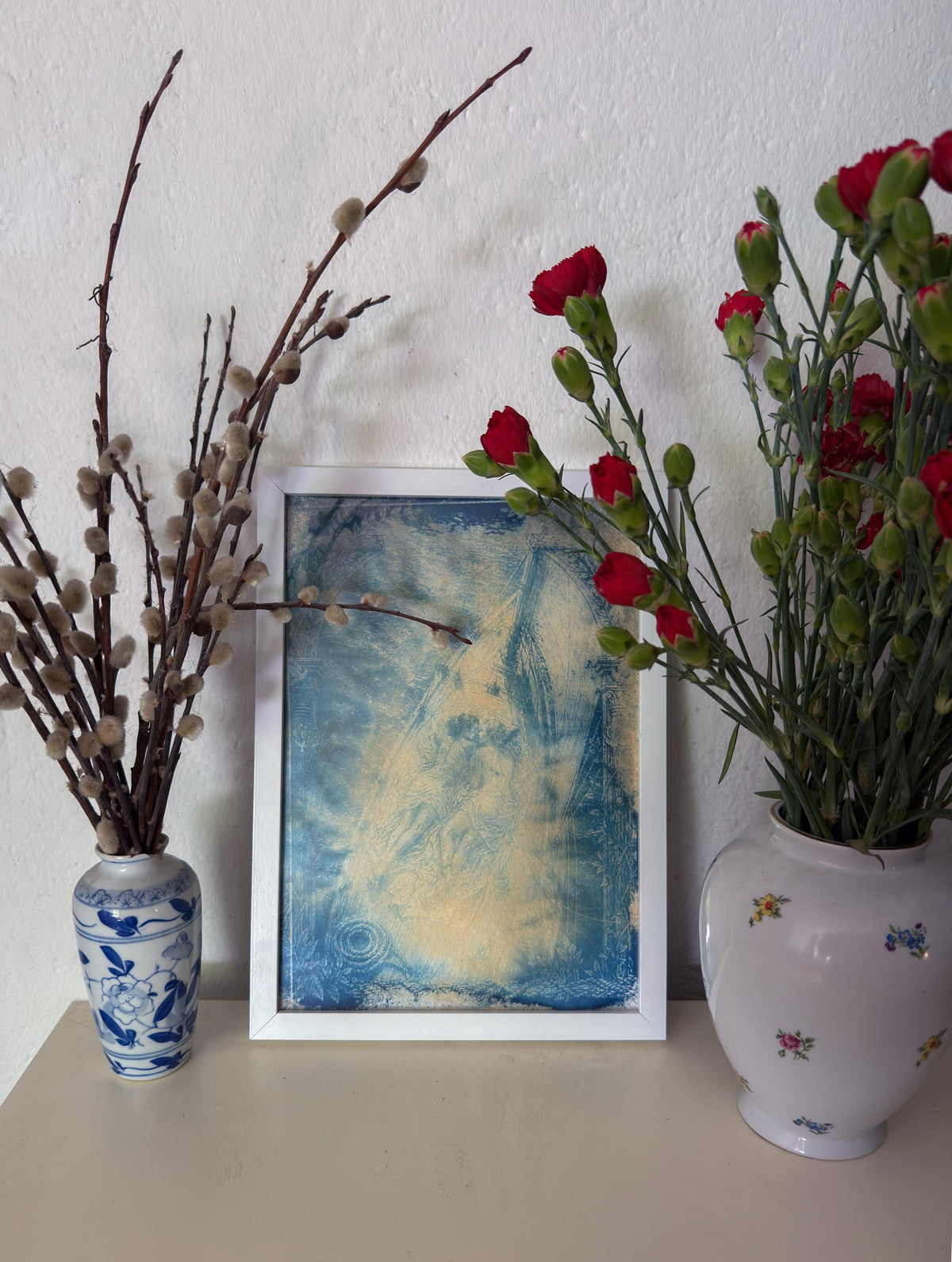 Lesbian Lovers Cyanotype Print, Original Handmade Blue Art on Cotton Rag Paper, A4, Romantic Sapphic Wall Art, Sailing, Boat, Water, Sea