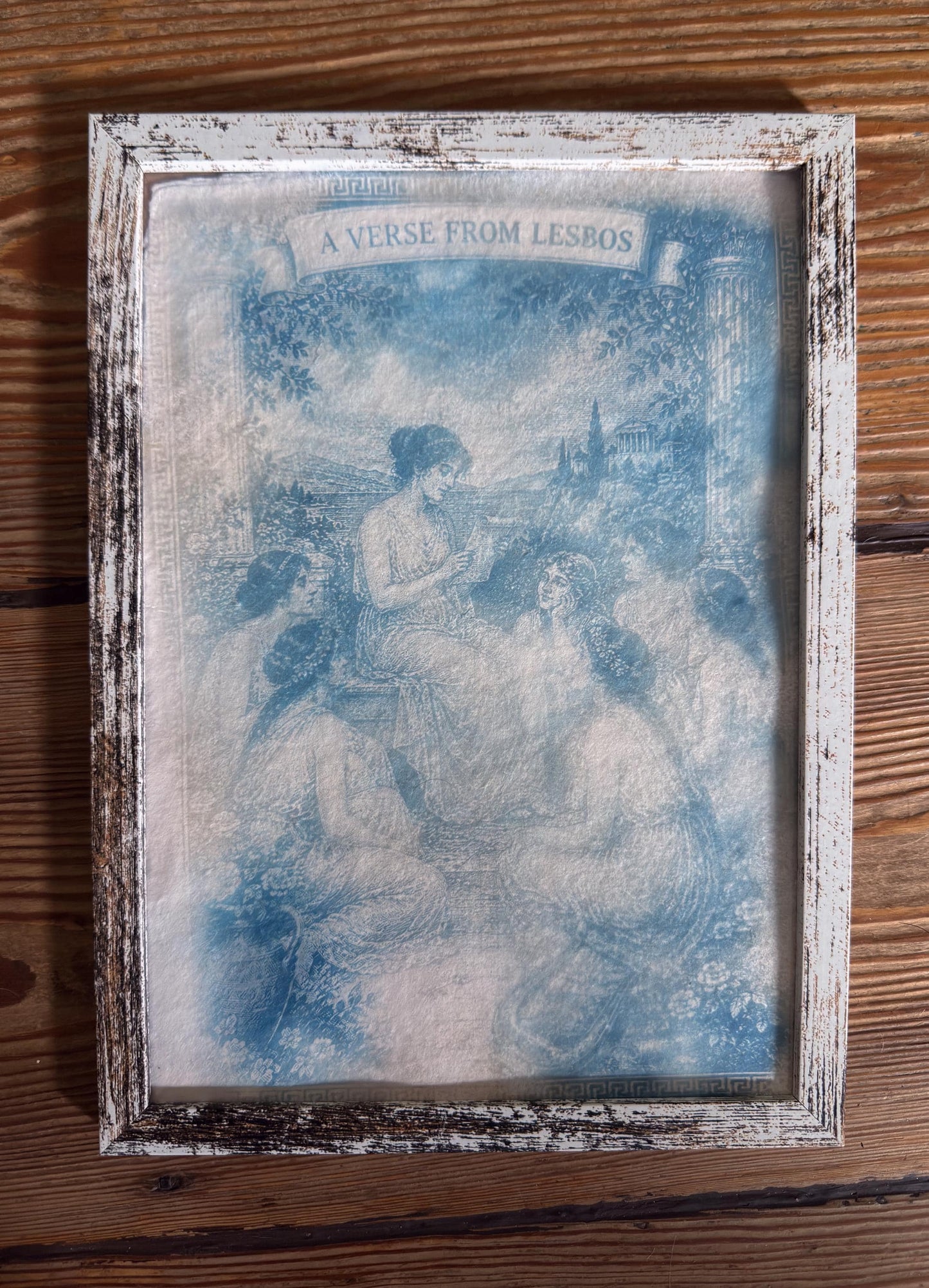 Lesbian lovers, Aphrodite Cyanotype Print, Original Handmade Blue Art on Cotton Rag Paper, A4, Romantic Sapphic Wall Art, Foam Born