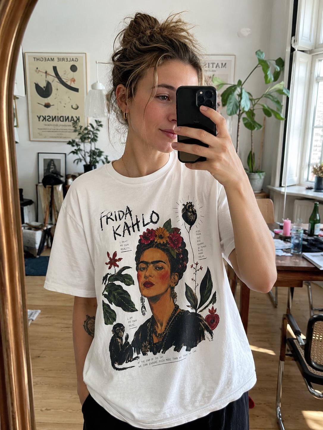 Frida Kahlo T-Shirt, Vintage Artist Graphic Tee, Painter Portrait Shirt, Feminist Icon Top, Aesthetic Fine Art Gift, Botanical Art Shirt