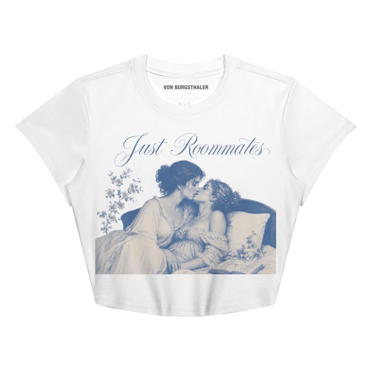 Just Roommates Sapphic Baby Tee | Vintage Mythology Art Crop Top | Coquette Aesthetic Women's Shirt | Classical Lesbian Art Graphic T-Shirt