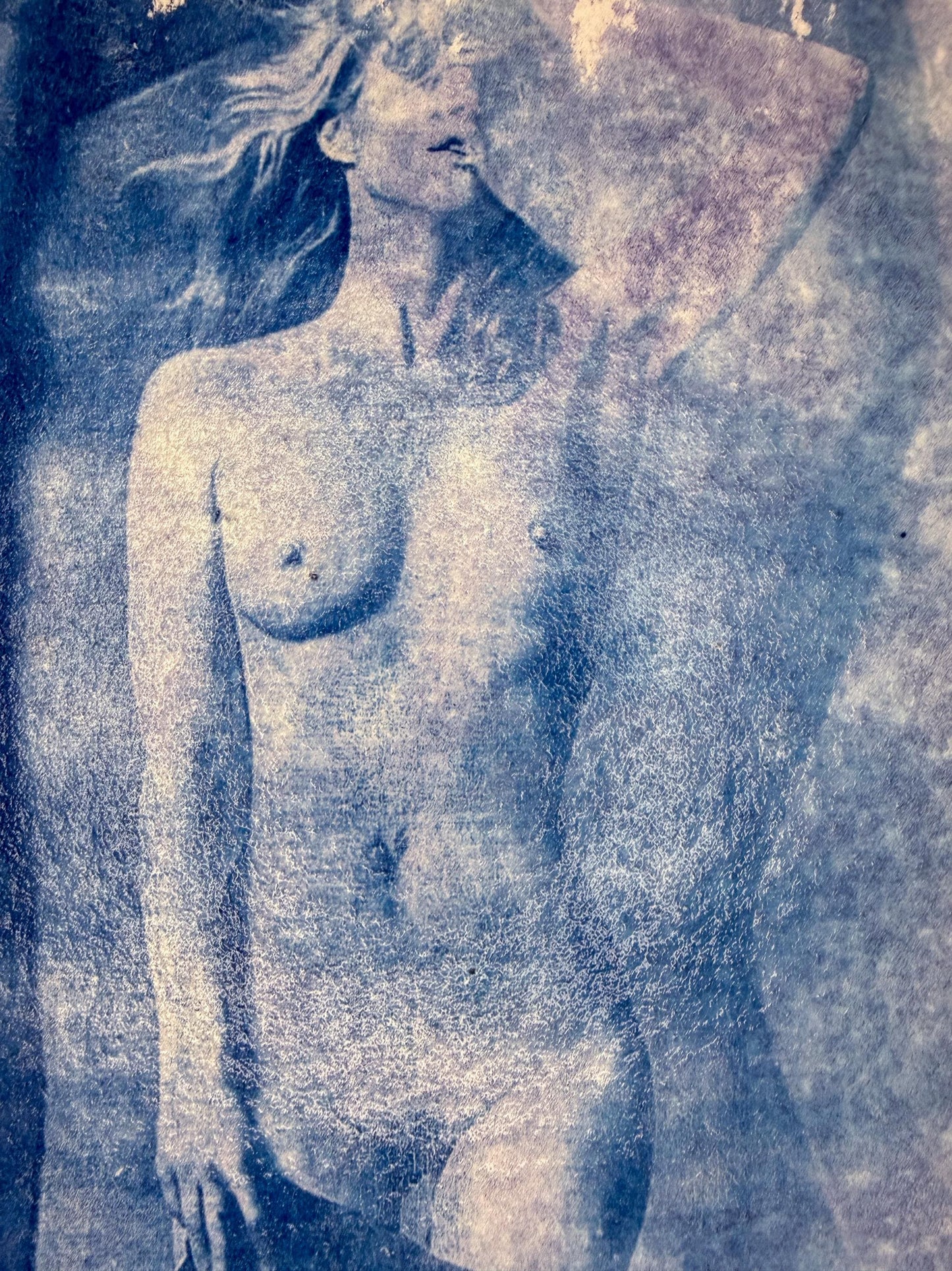 Original Cyanotype Female Nude Figure Print on Cotton Rag Paper, A4