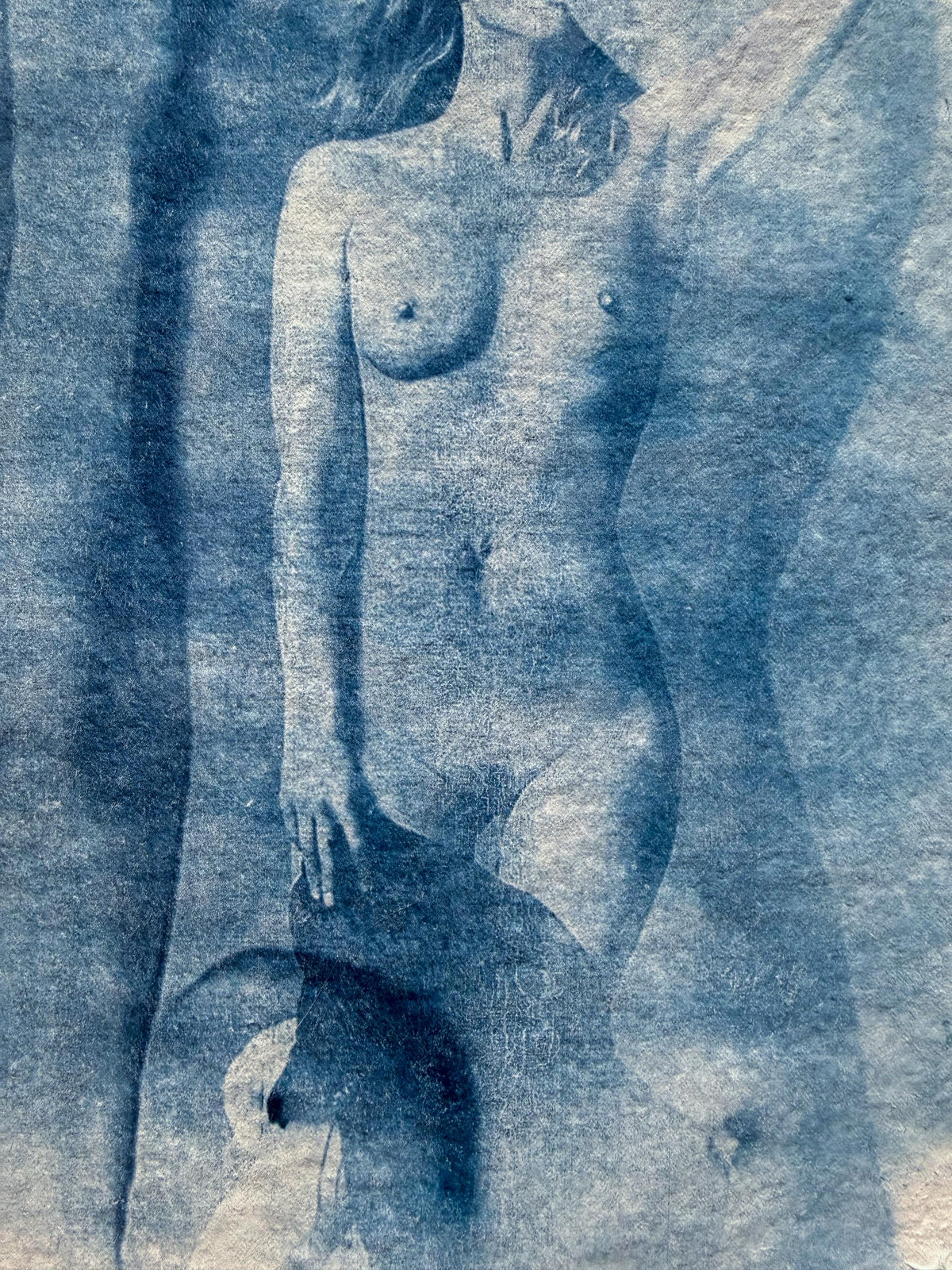 Original Cyanotype Female Nude Figure Print on Cotton Rag Paper, A4
