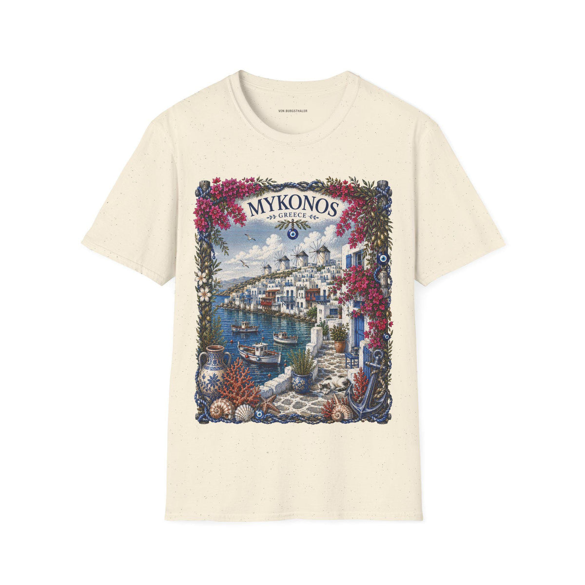 Mykonos Tee, Greek Island Shirt, Mediterranean Summer, Greece Vacation Tee, Coastal Aesthetic, Oversized Shirt, Vintage 90s, Y2K