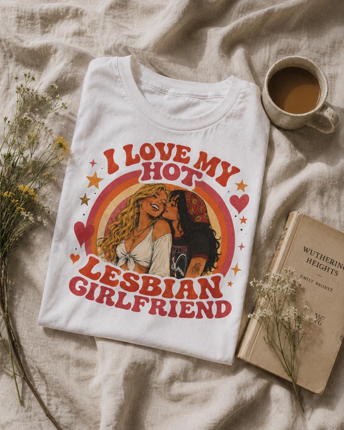 I Love My Hot Lesbian Girlfriend Shirt, Retro Sapphic Graphic Tee, Lesbian Pride T-Shirt, Vintage 70s Queer Aesthetic Top, WLW Couple Gift