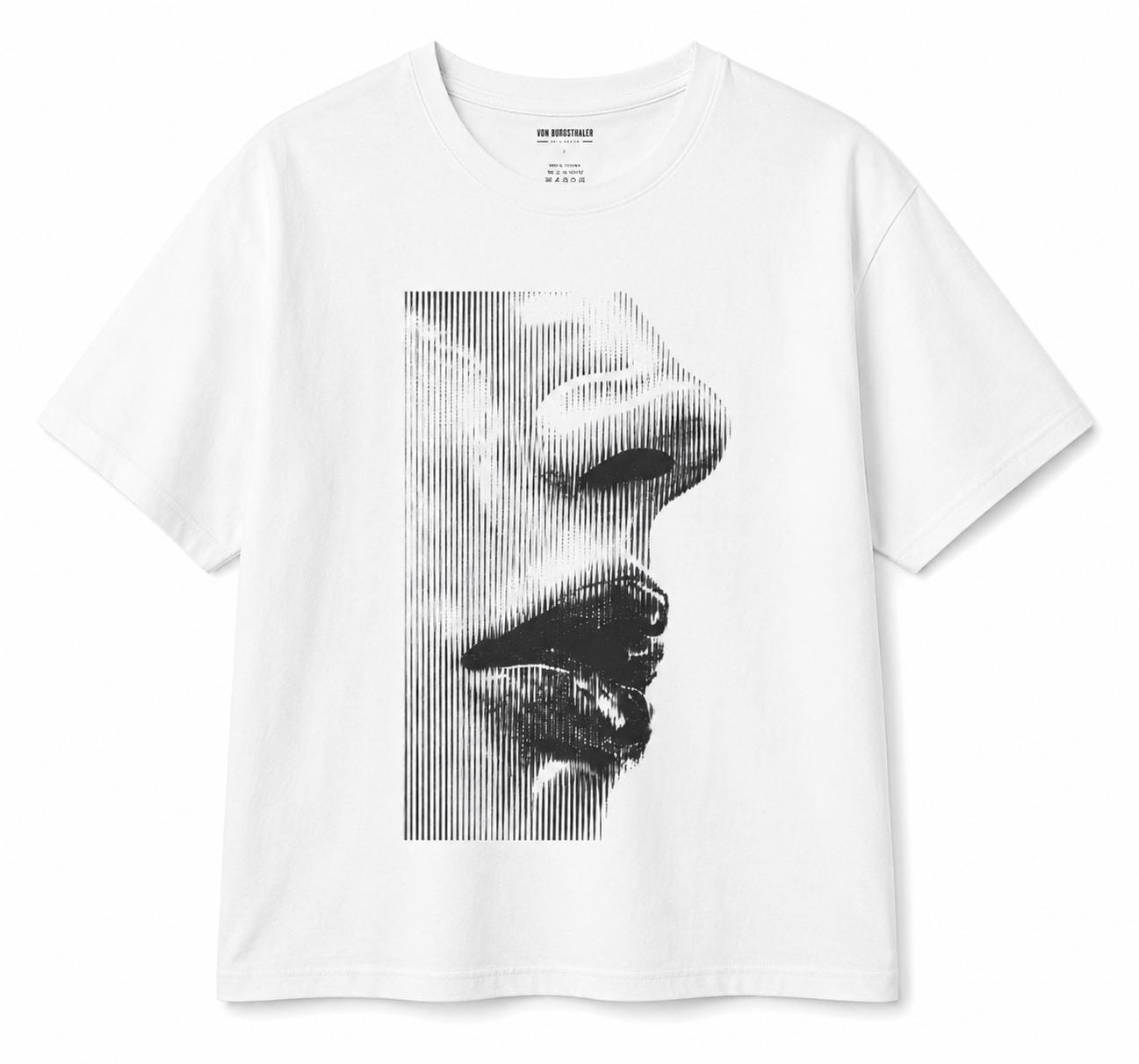 Halftone Face Graphic Tee, Brutalist Minimalist T-Shirt, Optical Illusion Streetwear, Dark Aesthetic Oversized Top, Glitch Portrait Shirt