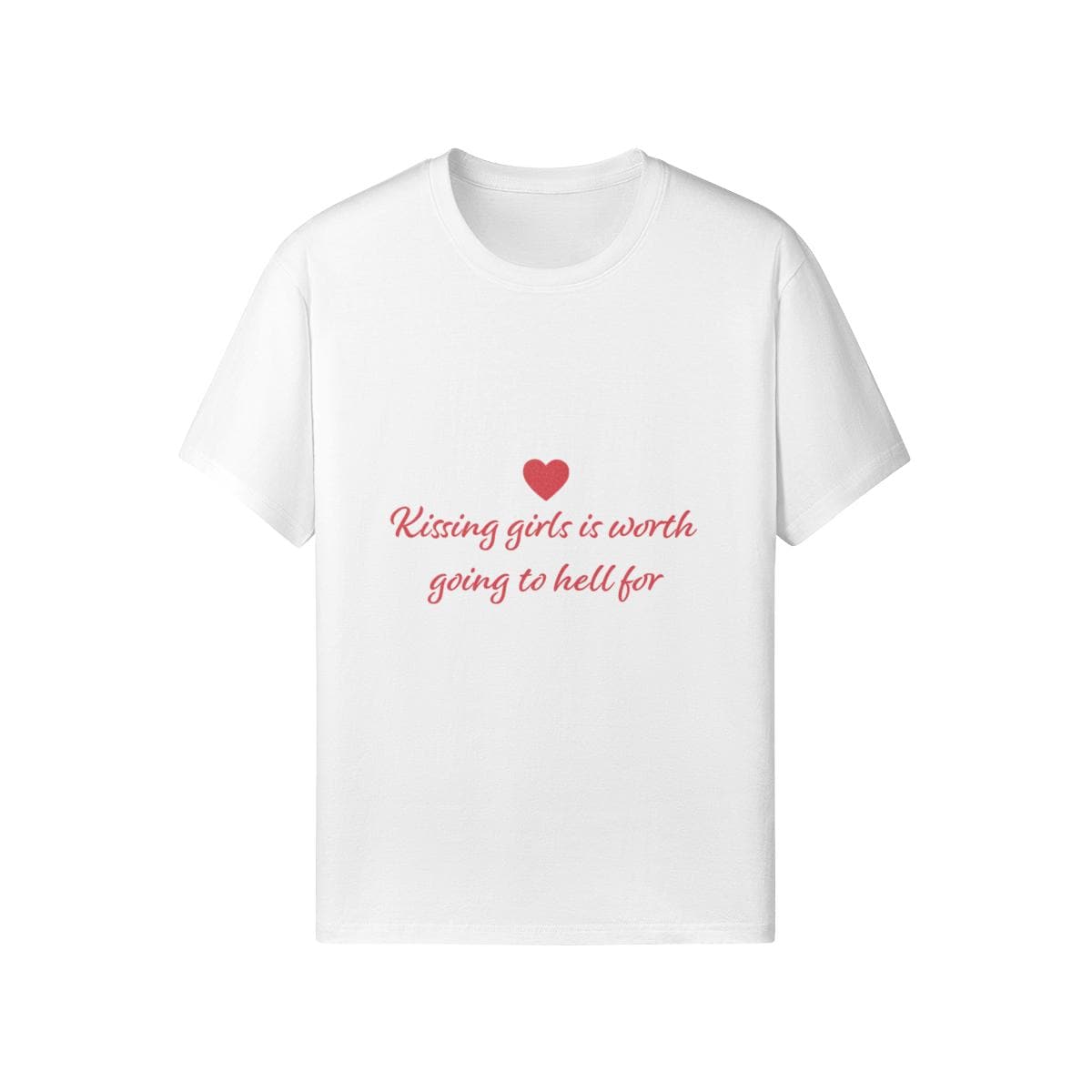 Embroidered Kissing Girls Is Worth Going To Hell For Shirt, Sapphic Heart Tee, Lesbian Pride T-Shirt, Quote Top, Minimalist WLW Clothing