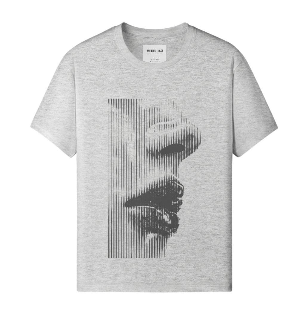 Halftone Face Graphic Tee, Brutalist Minimalist T-Shirt, Optical Illusion Streetwear, Dark Aesthetic Oversized Top, Glitch Portrait Shirt