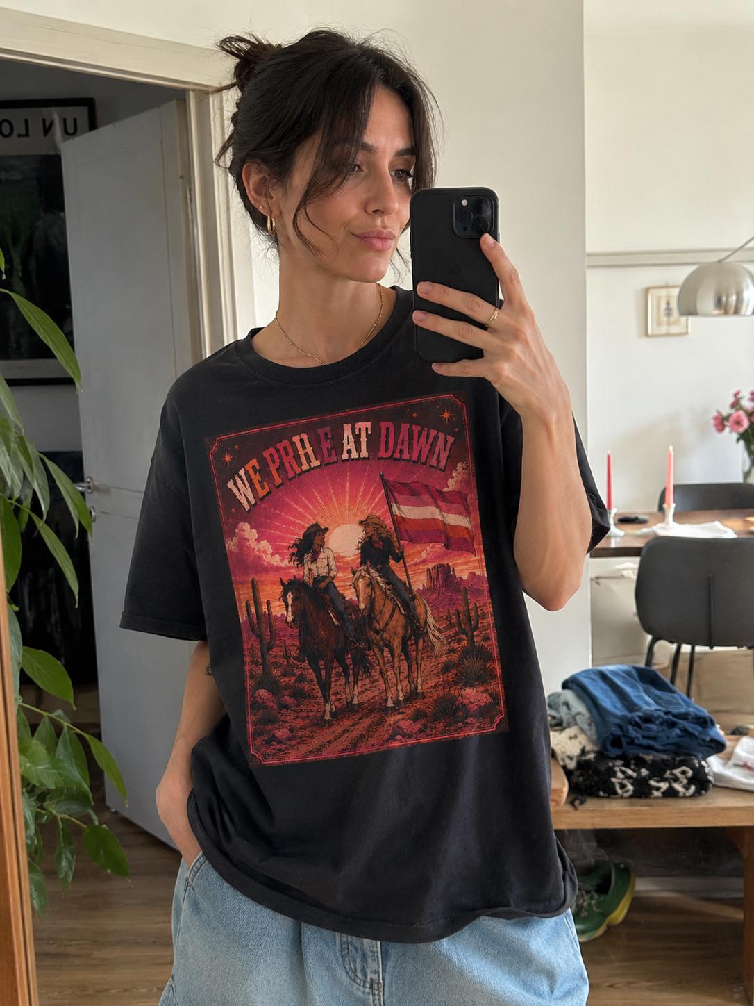 We Pride at Dawn Shirt | Queer Western Graphic Tee | Lesbian | LGBTQ Shirt | Oversized Tee | Pride Shirt | Vintage 90s | Y2K | Cowgirl