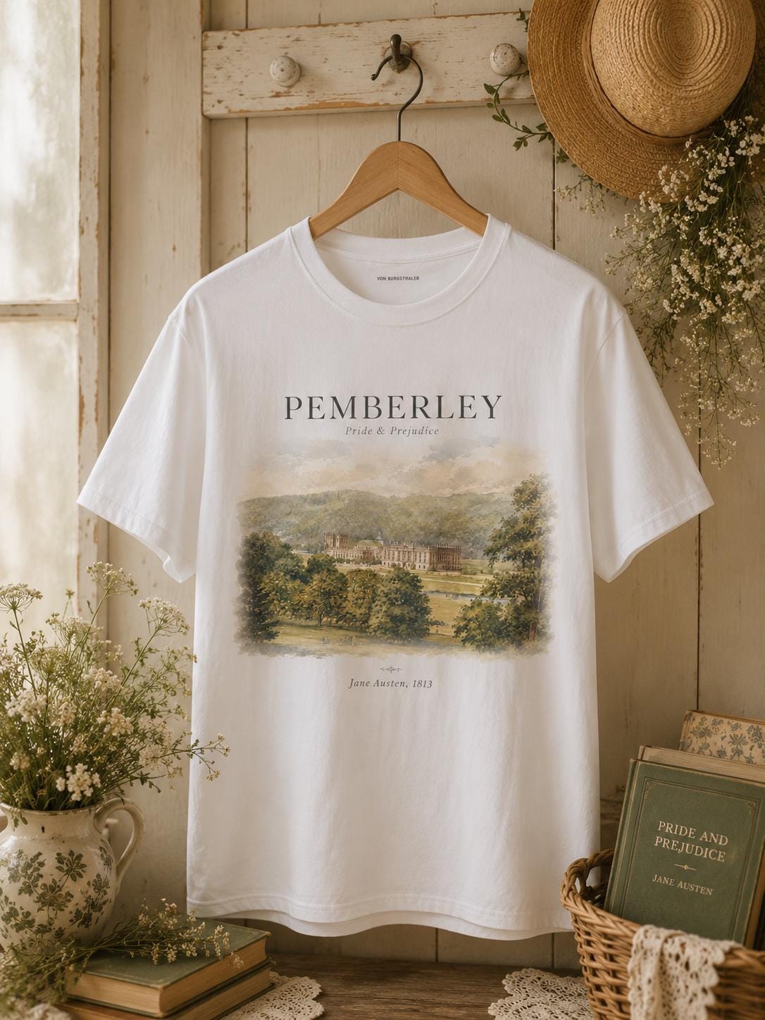 Pride and Prejudice Pemberley Shirt Shirt Booklover T-shirt Jane Austen Fandom Merch Pemberley Tshirt Bookish Painting Tee Book Art Gift