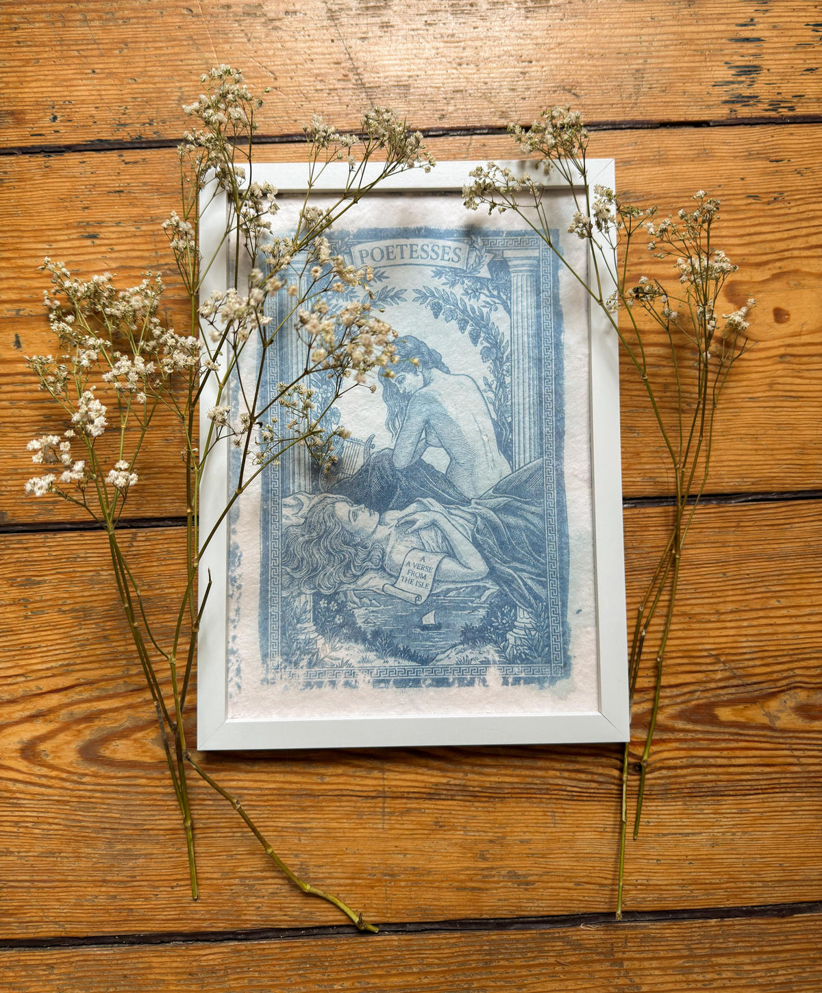 Lesbian Lovers Cyanotype Print, Original Handmade Blue Art on Cotton Rag Paper, A4, Romantic Sapphic Wall Art