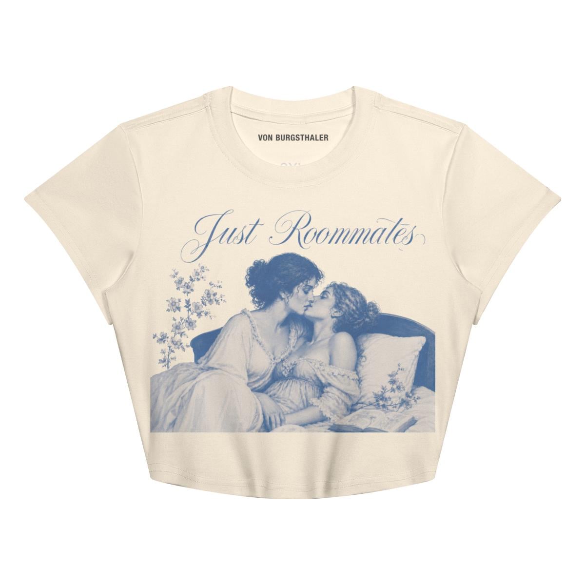 Just Roommates Sapphic Baby Tee | Vintage Mythology Art Crop Top | Coquette Aesthetic Women's Shirt | Classical Lesbian Art Graphic T-Shirt