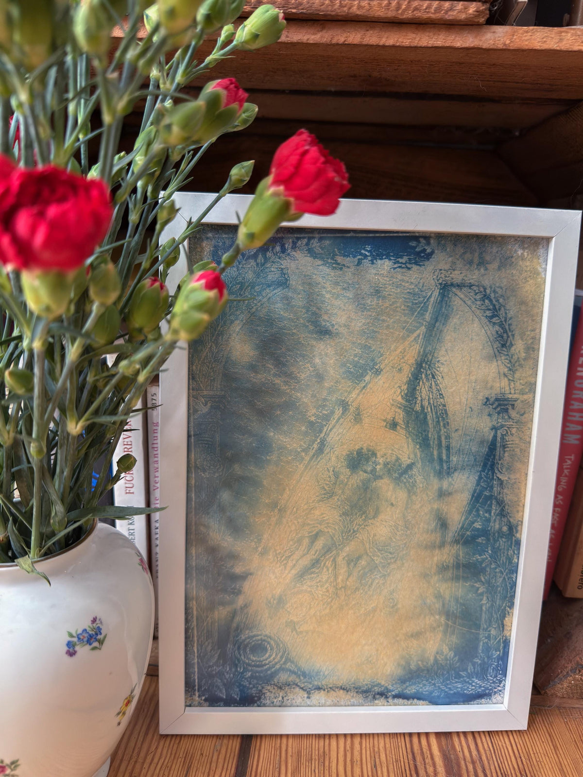 Lesbian Lovers Cyanotype Print, Original Handmade Blue Art on Cotton Rag Paper, A4, Romantic Sapphic Wall Art, Sailing, Boat, Water, Sea