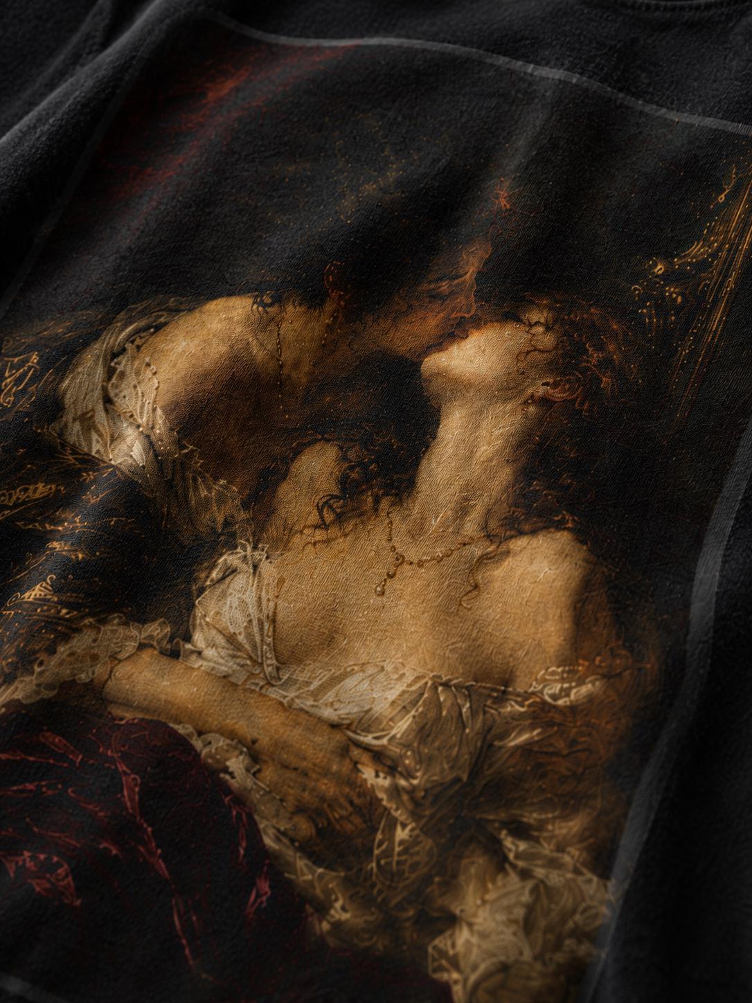 Sapphic Art T-Shirt, Classical Painting Kissing Women Tee, Lesbian WLW Pride Shirt, Vintage Dark Academia Fine Art Graphic Top