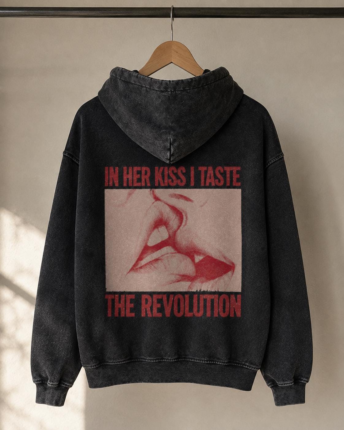 In her kiss Distressed Hoodie, Sapphic Zip Up, Retro 80s Fantasy Graphic Jacket, Faded Black Alternative Pride Sweatshirt, Riot Girl, Punk