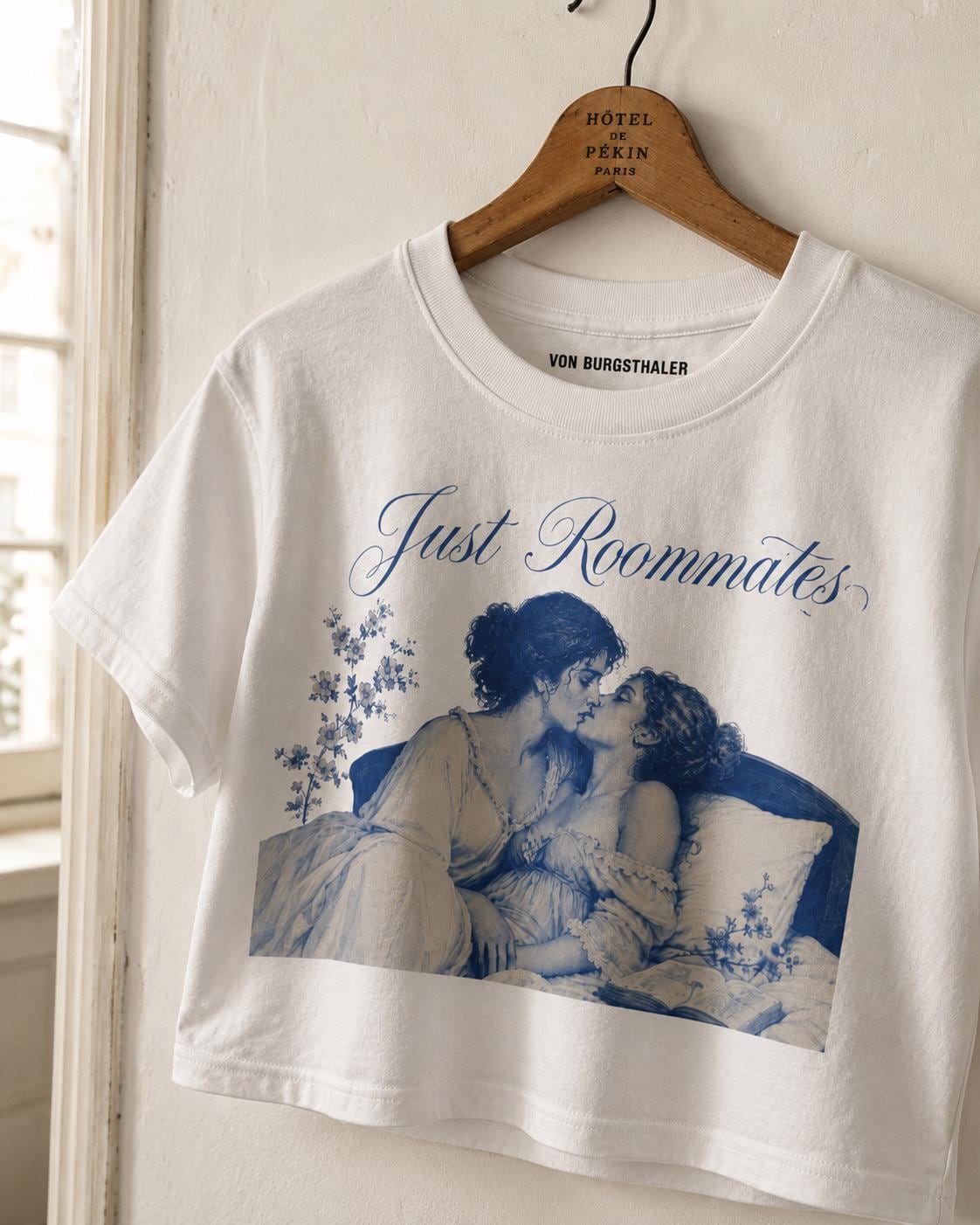 Just Roommates Sapphic Baby Tee | Vintage Mythology Art Crop Top | Coquette Aesthetic Women's Shirt | Classical Lesbian Art Graphic T-Shirt