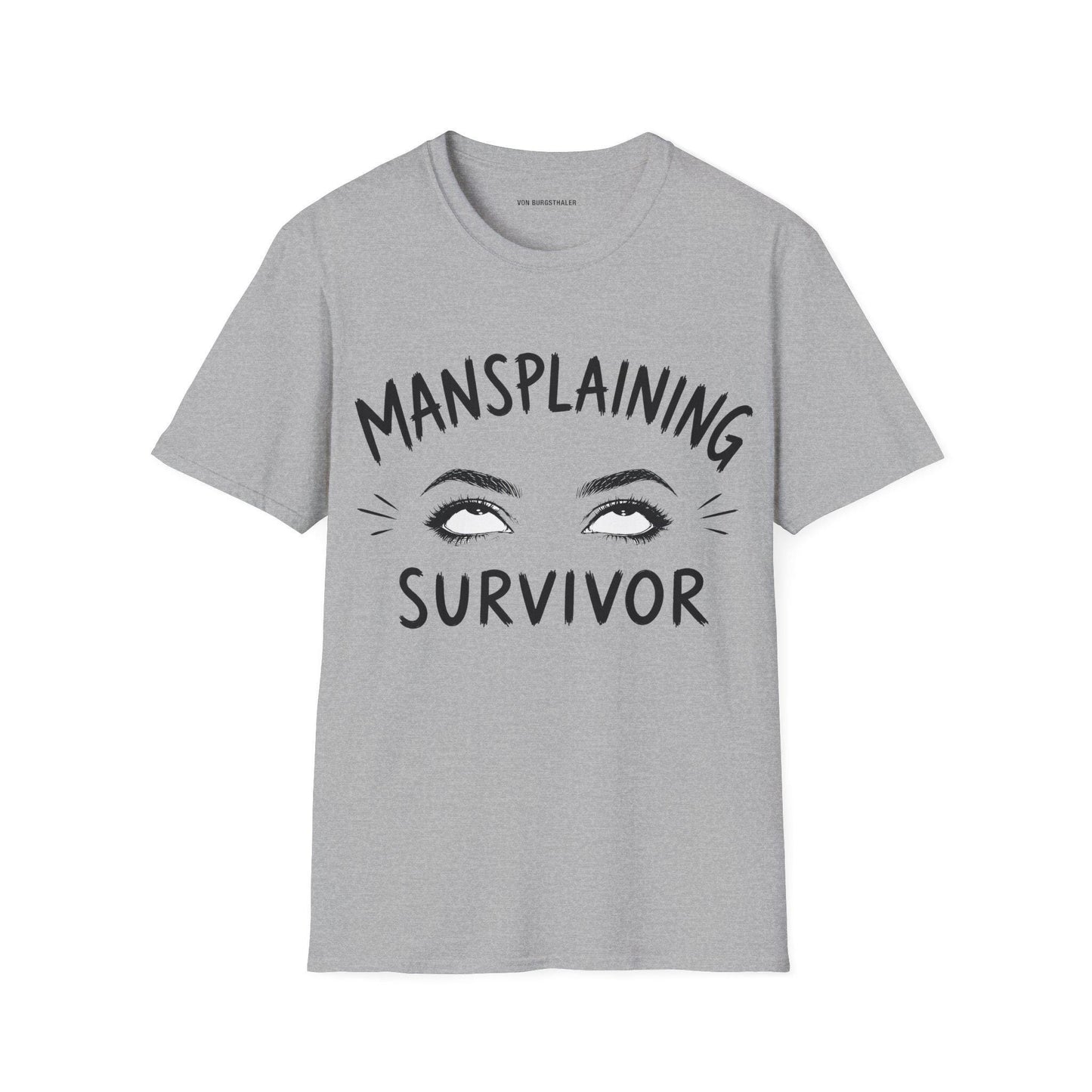 Mansplaining Survivor Shirt, Funny Feminist Graphic Tee, Sarcastic Women's T-Shirt, Girl Power Top, Edgy Sketch Art Gothic Apparel