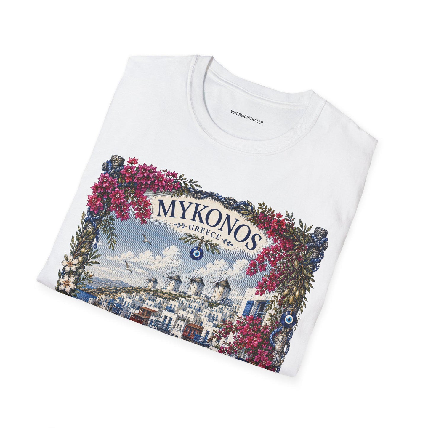 Mykonos Tee, Greek Island Shirt, Mediterranean Summer, Greece Vacation Tee, Coastal Aesthetic, Oversized Shirt, Vintage 90s, Y2K