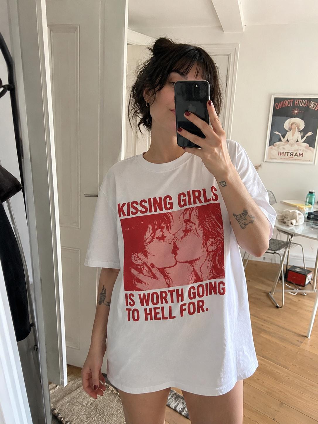 Kissing Girls Is Worth Going To Hell For Shirt | Sapphic Graphic Tee | Lesbian Pride T-Shirt | Retro Pulp Art Top | Queer Feminist Clothing