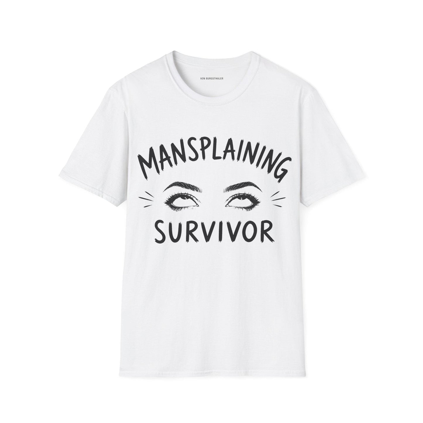 Mansplaining Survivor Shirt, Funny Feminist Graphic Tee, Sarcastic Women's T-Shirt, Girl Power Top, Edgy Sketch Art Gothic Apparel