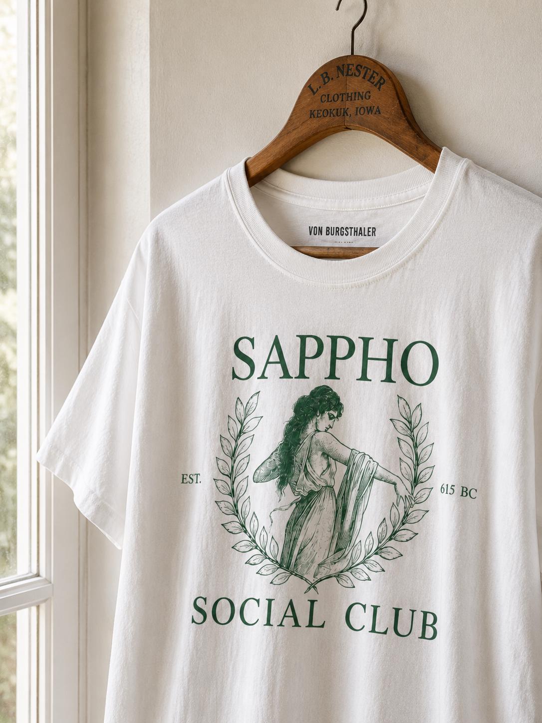 Sappho Social Club Baby Tee, Vintage Dark Academia Crop Top, Sapphic Lesbian Pride T-Shirt, Greek Mythology Aesthetics, WLW Y2K Graphic Tee