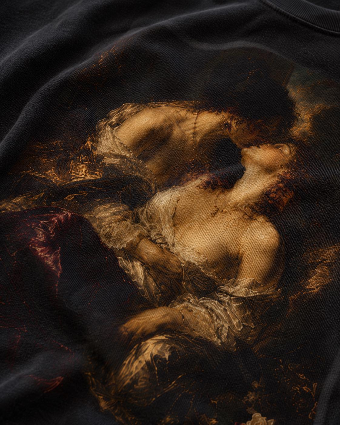 Sapphic Art T-Shirt, Classical Painting Kissing Women Tee, Lesbian WLW Pride Shirt, Vintage Dark Academia Fine Art Graphic Top