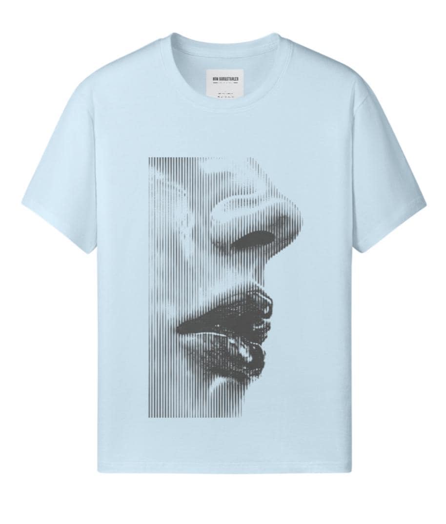 Halftone Face Graphic Tee, Brutalist Minimalist T-Shirt, Optical Illusion Streetwear, Dark Aesthetic Oversized Top, Glitch Portrait Shirt