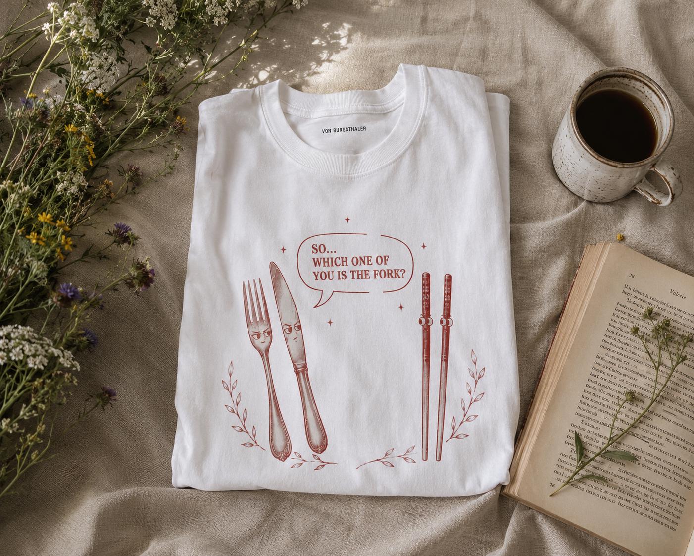 So Which One Is The Fork Shirt, Funny Queer Lesbian T-Shirt, Sarcastic LGBT Graphic Tee, Vintage Cutlery Meme Top, Gay Pride Humor Shirt