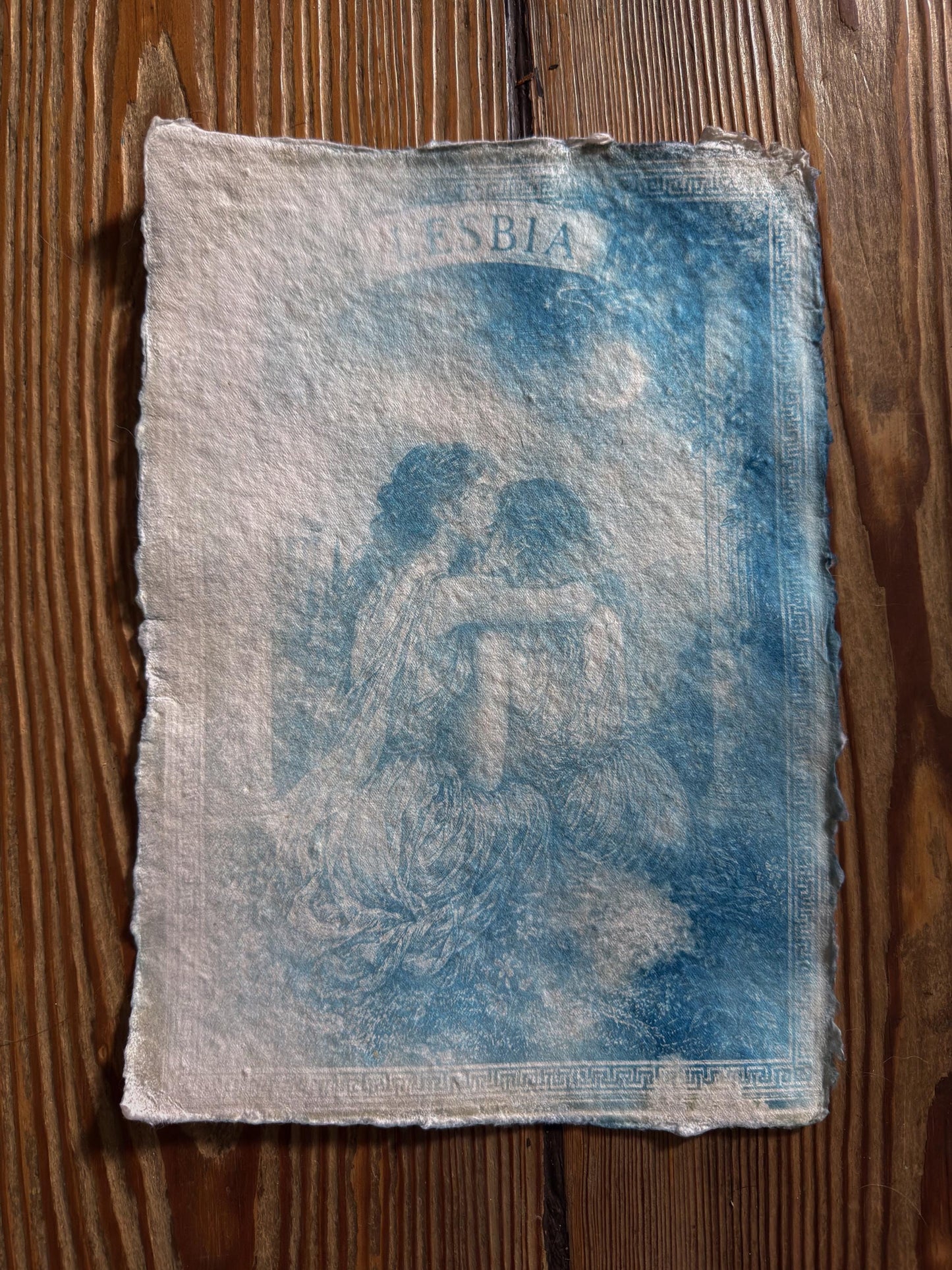 Lesbian Lovers Cyanotype Print, Original Handmade Blue Art on Cotton Rag Paper, A4, Romantic Sapphic Wall Art, Lesbia