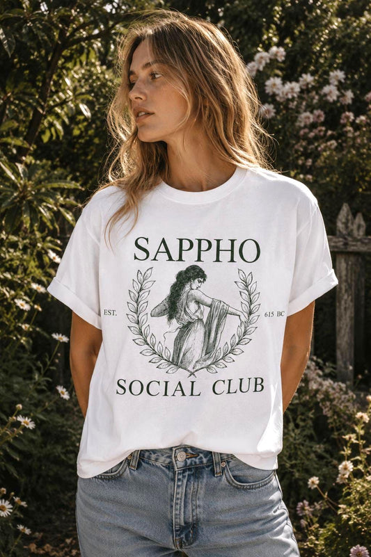 Sappho Social Club T-Shirt, Light Academia Queer Shirt, Vintage Sapphic WLW Graphic Tee, Ancient Greek Lesbian Pride Top, Cottagecore Tee