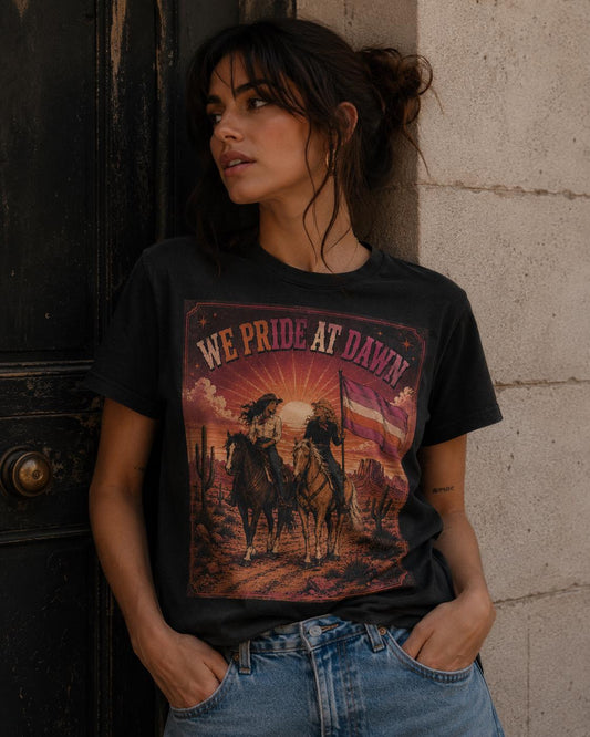 We Pride at Dawn Shirt | Queer Western Graphic Tee | Lesbian | LGBTQ Shirt | Oversized Tee | Pride Shirt | Vintage 90s | Y2K | Cowgirl