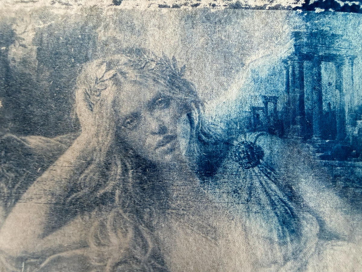 Reneé Rapp Goddess Cyanotype Print, Original Handmade Blue Art on Cotton Rag Paper, A4, Romantic Sapphic Wall Art, Lesbian, Greek Mythology