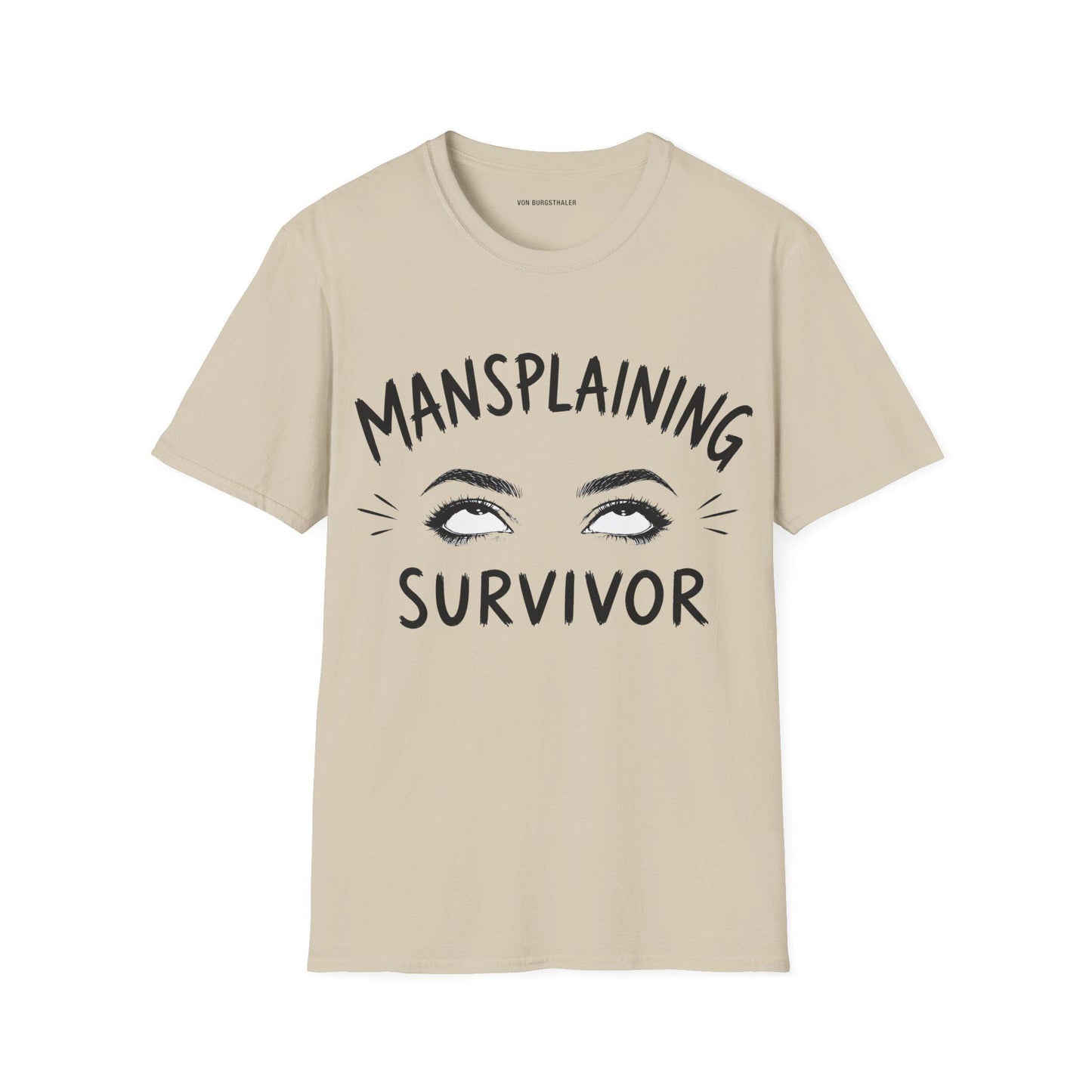 Mansplaining Survivor Shirt, Funny Feminist Graphic Tee, Sarcastic Women's T-Shirt, Girl Power Top, Edgy Sketch Art Gothic Apparel
