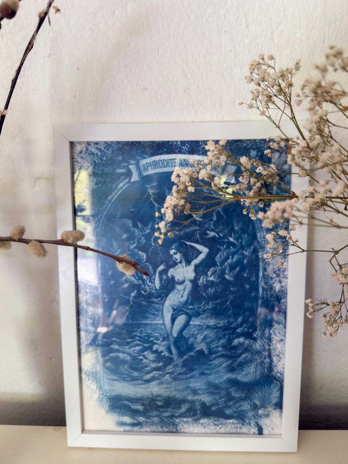 Aphrodite Cyanotype Print, Original Handmade Blue Art on Cotton Rag Paper, A4, Romantic Sapphic Wall Art