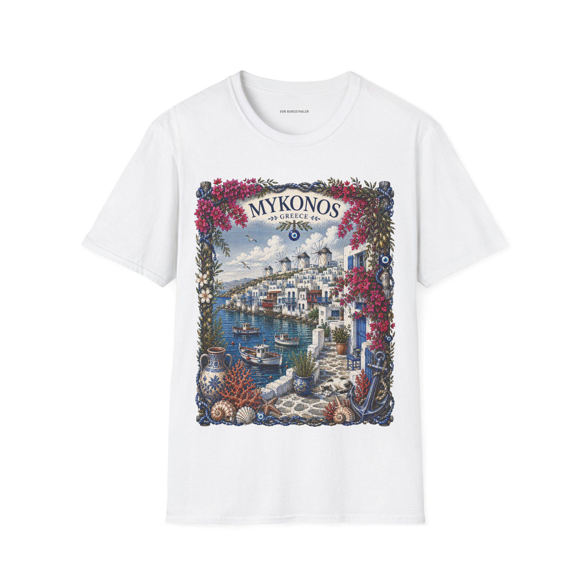 Mykonos Tee, Greek Island Shirt, Mediterranean Summer, Greece Vacation Tee, Coastal Aesthetic, Oversized Shirt, Vintage 90s, Y2K