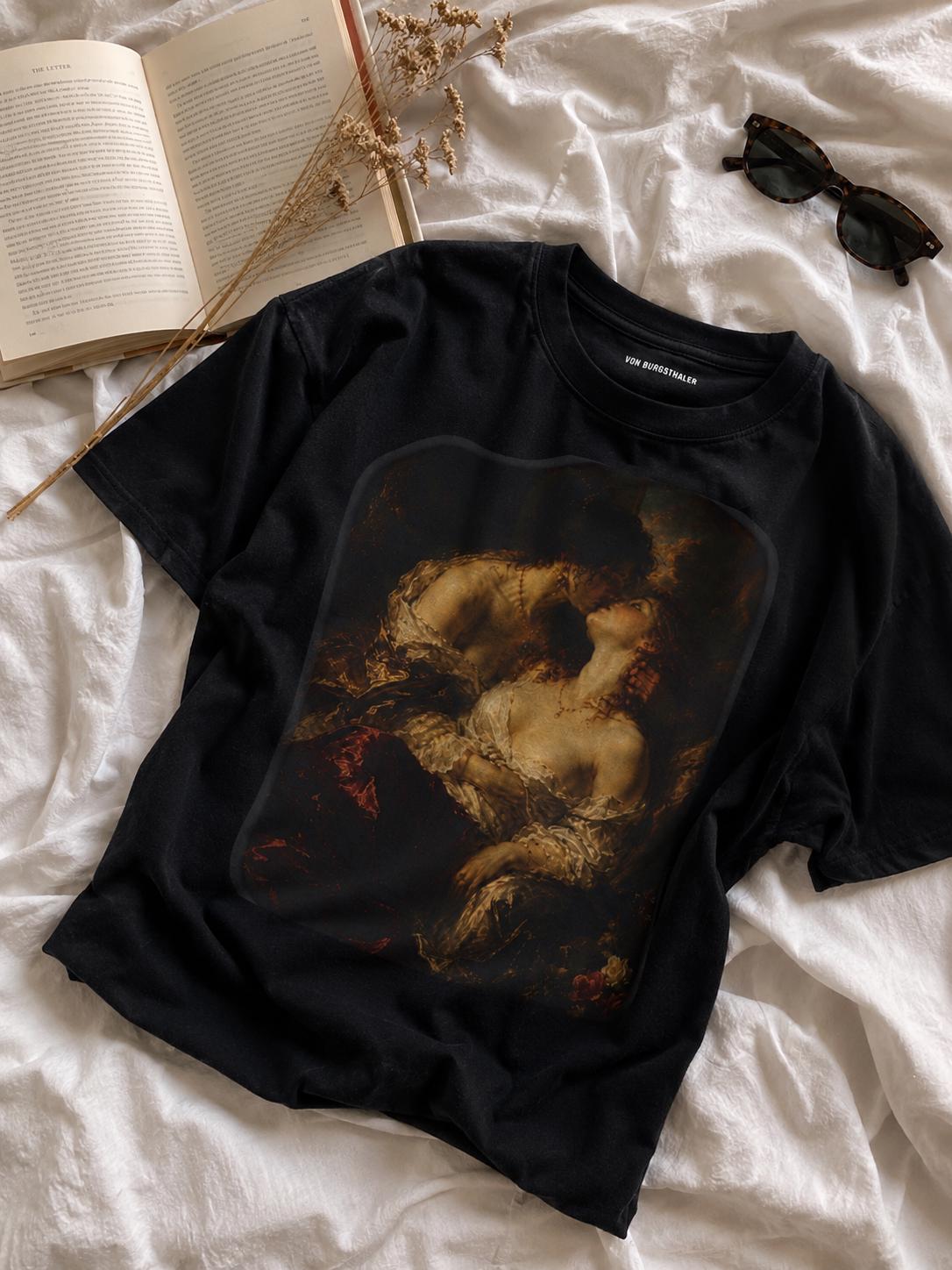 Sapphic Art T-Shirt, Classical Painting Kissing Women Tee, Lesbian WLW Pride Shirt, Vintage Dark Academia Fine Art Graphic Top