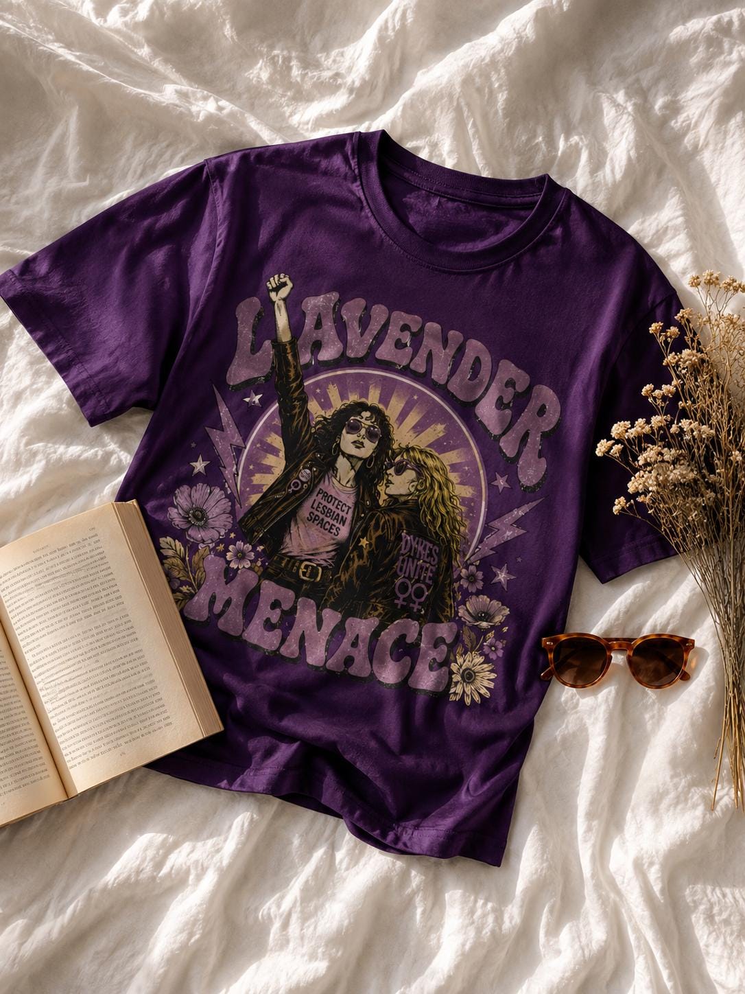 Lavender Menace Shirt, Vintage Lesbian Rights Graphic Tee, Retro Queer Feminist T-Shirt, Sapphic Pride Top, 70s Dyke Activist Apparel