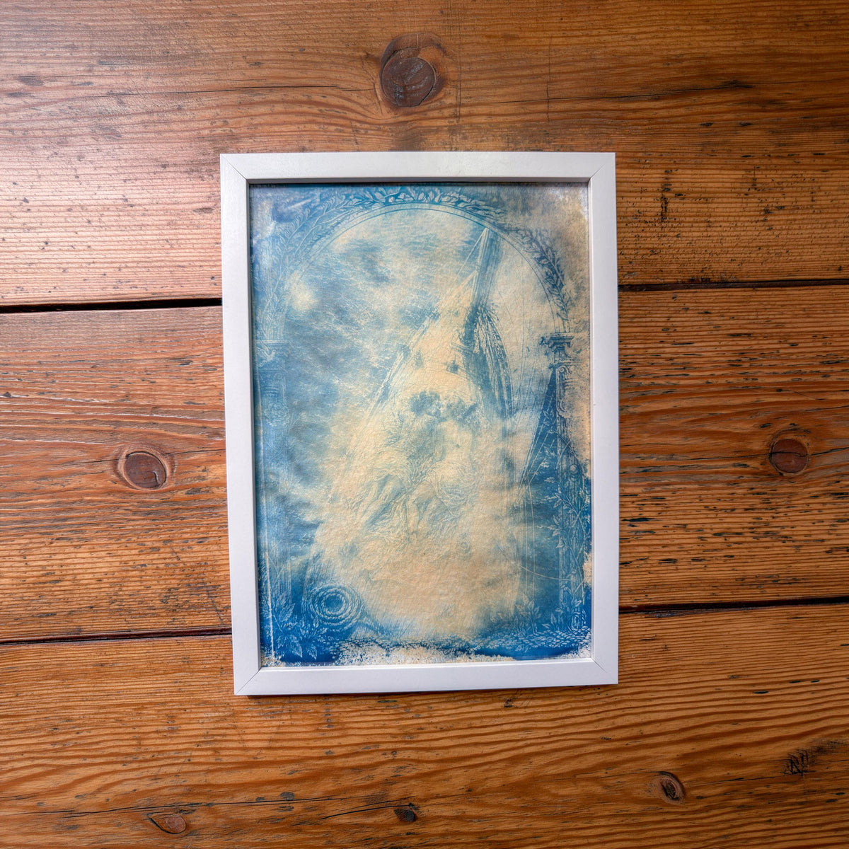 Lesbian Lovers Cyanotype Print, Original Handmade Blue Art on Cotton Rag Paper, A4, Romantic Sapphic Wall Art, Sailing, Boat, Water, Sea